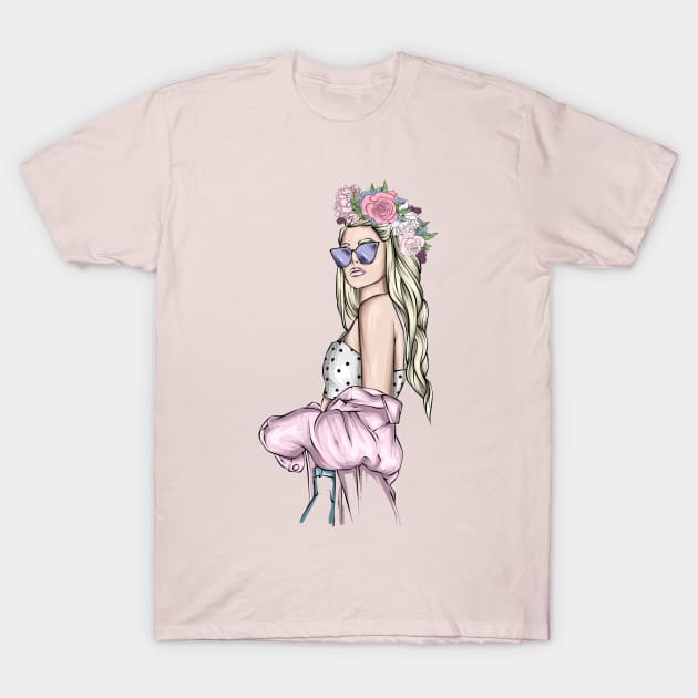 Beauty Girl with Flowers T-Shirt by Cool Abstract Design